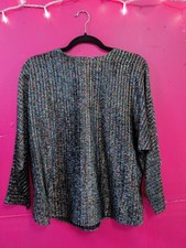 Vintage 70s 80s Disco Glam Sparkly Rainbow Pastel Black Lurex Dolman Top M