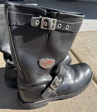 Red Wing 988 Biker Black Leather Buckle Boots - Mens Size 10 Steel Toe Safety