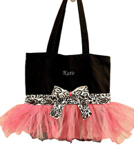 Girls Ballerina Dance Ballet Pink Tutu Recital Black Tote Bag Personalized Katie