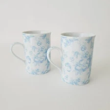Blue & White Botanical Garden Coffee Mugs (2), Living Quarters, French Country
