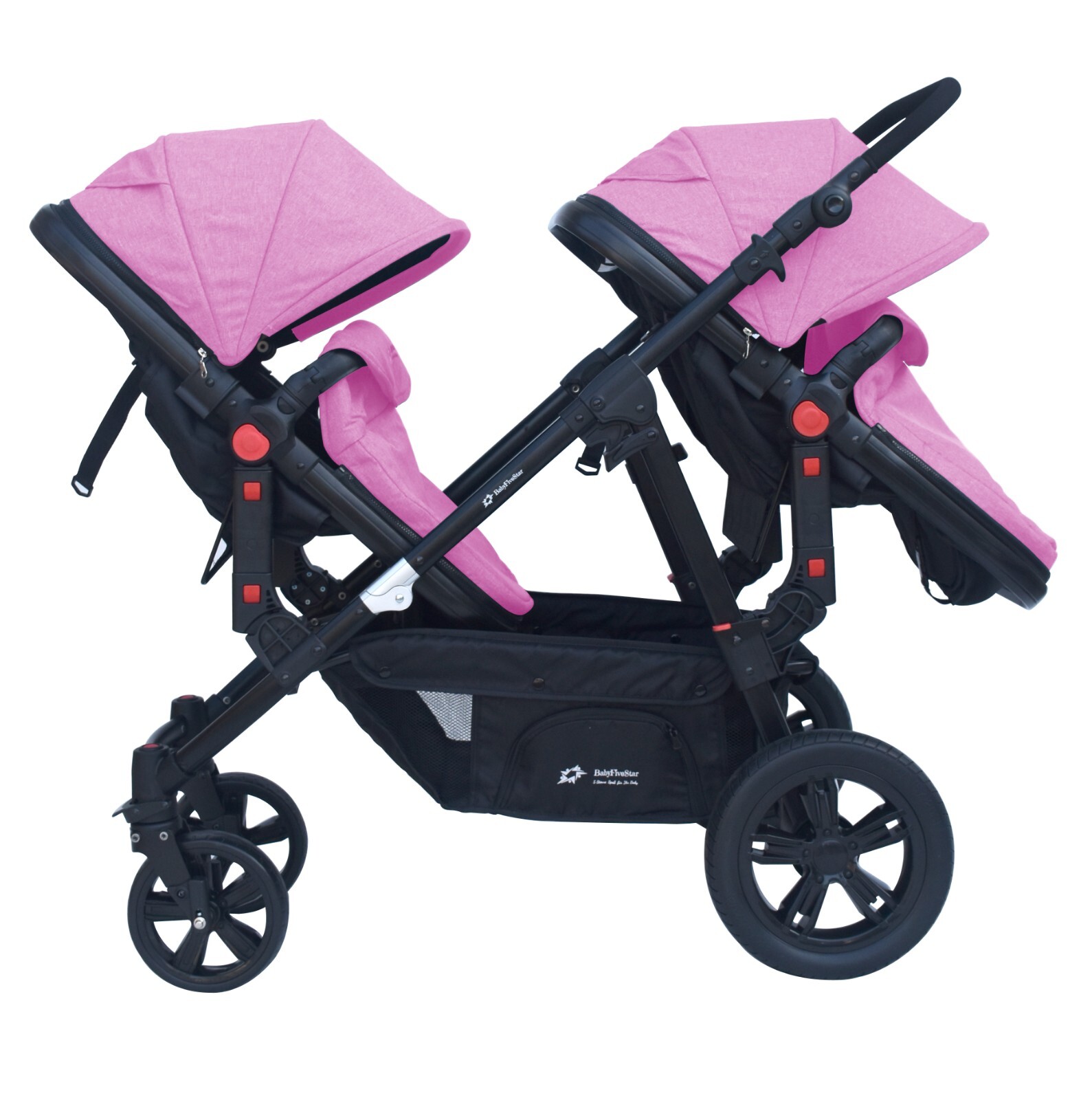 PASSEGGINO DOPPIO/GEMELLARE 2in1 NERO E ROSA PER DUE BAMBINI FRATELLI STROLLER foto 5