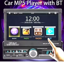 7" Single 1 DIN Car Stereo Flip Out Touch Screen Radio Bluetooth MP5 Player USB