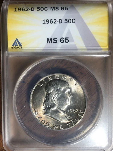 1962 D MS65 Franklin Half Dollar Natural Toning ANACS