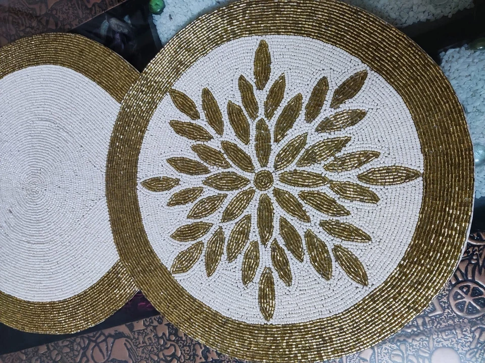 New Handcrafted Beaded Table Runner 36 Centerpiece Sea Gold 13 Imports - Image 4 of 4