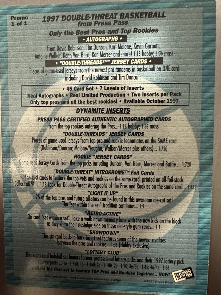 7 TARJETAS-TIM DUNCAN DAVID ROBINSON RAY ALLEN JACQUE VAUGHN ELTON MARCA MIKE BIBBY Foto 2 de 4