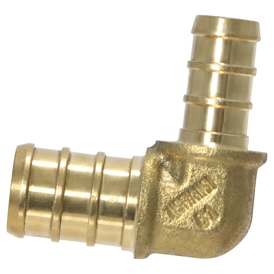 1 Pack XFITTING 1/2" Pex B X 3/8" Pex Reducing Elbow Brass Crimp Fittings