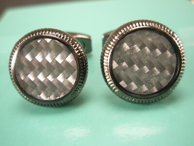 Black Anodized & Silver Tone Herringbone Modern Cuff Links plain simple