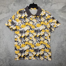 DKNY Polo Shirt Mens Medium Yellow Floral Camo Short Sleeve