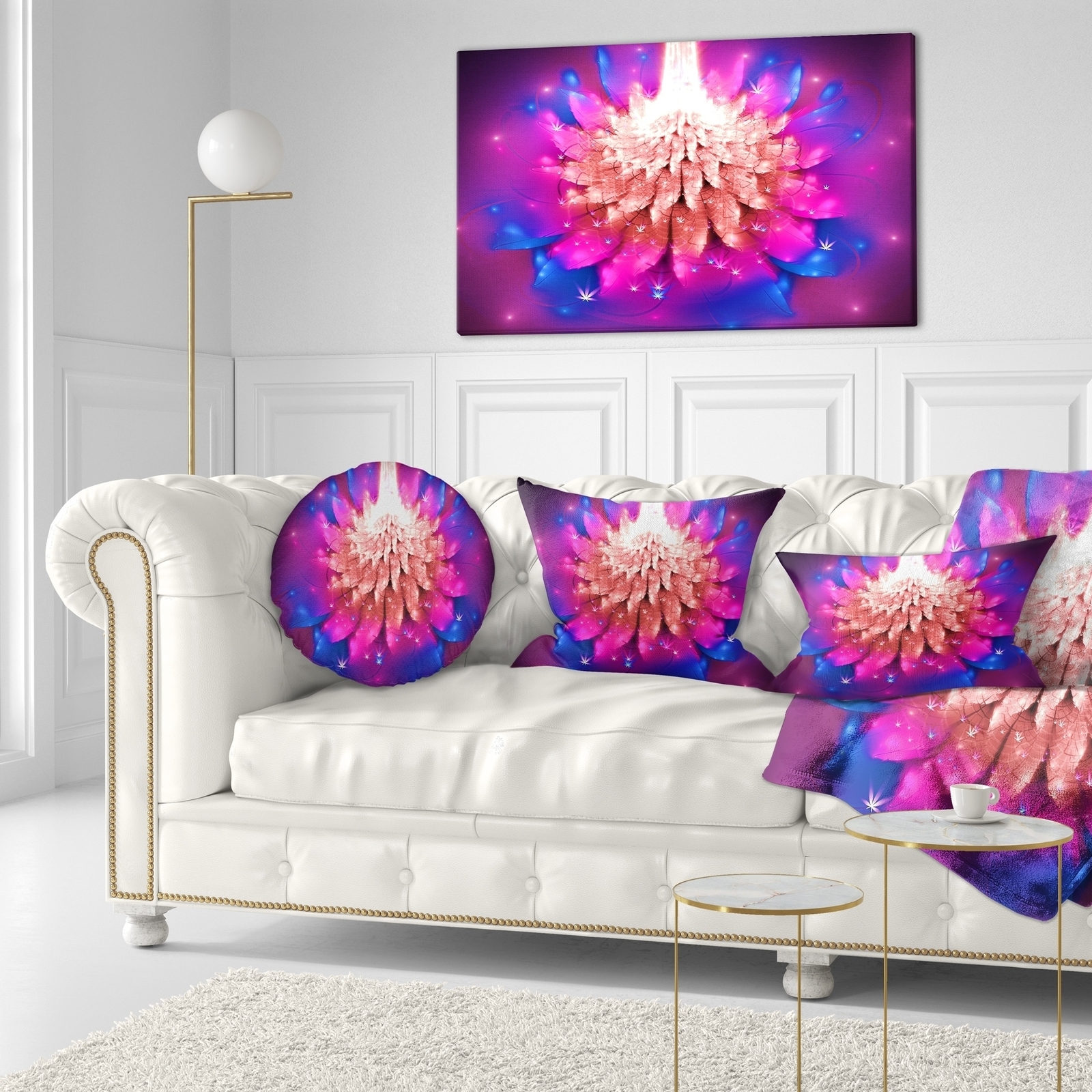 Designart 'Bright Pink Fractal Flower on Blue' Floral Throw