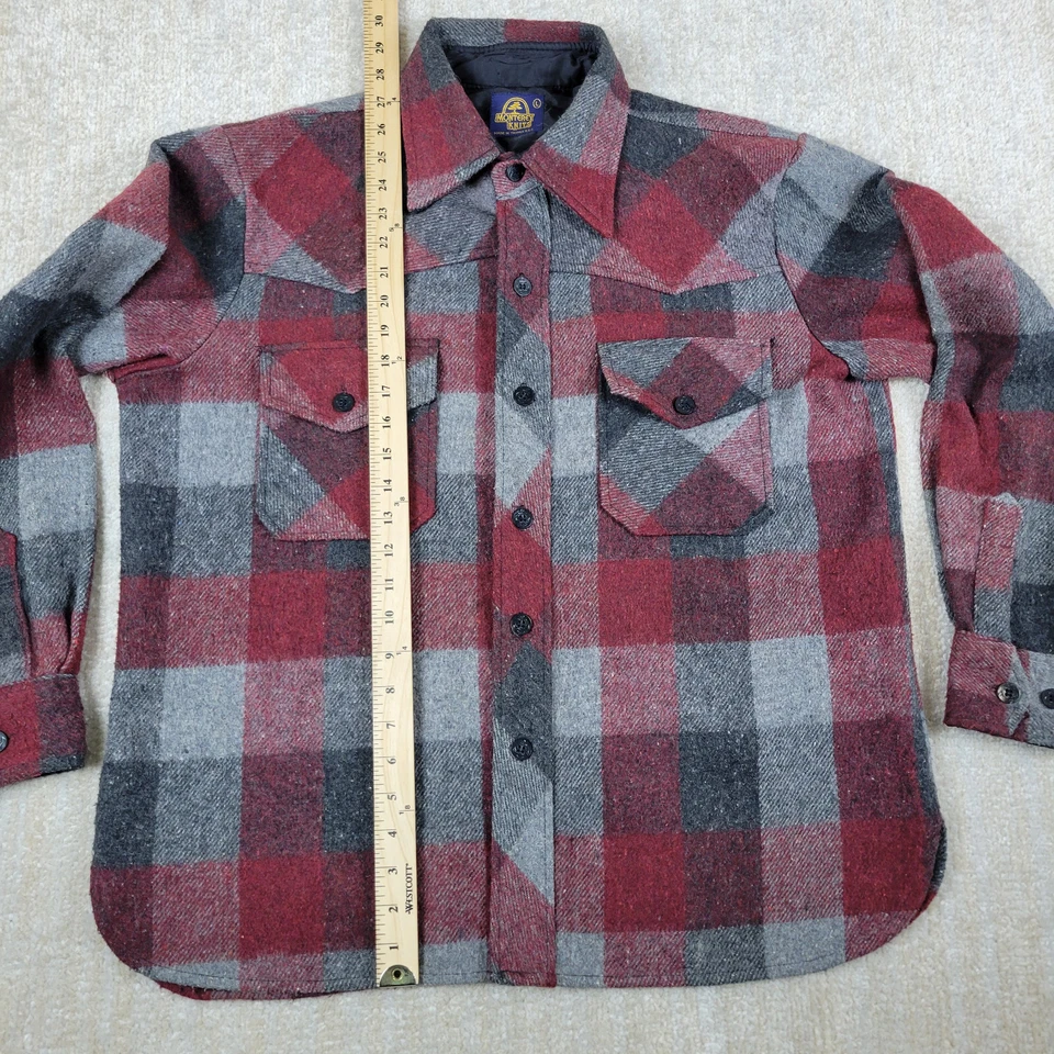 复古 Monterey Knits 羊毛混纺法兰绒衬衫男式 L 红色格子纽扣美国 — 第 4/4 张图片