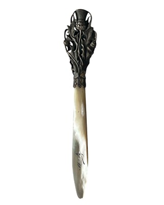 Antique Moetz Mother Of Pearl Letter Opener Thistle Delicate Silver Style Handle
