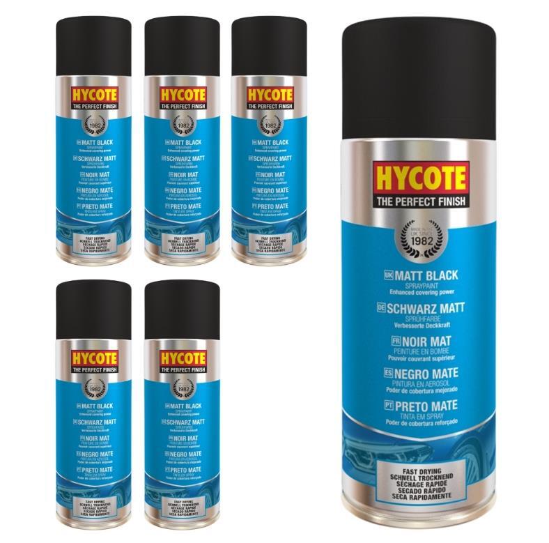 Hycote Colour Spray Paint XUK027 Matt Black 400ml x 6 - Image 3