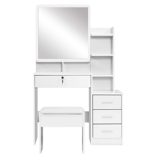 Artiss Dressing Table Mirror Stool Set Vanity Makeup Desk Organizer Drawer White - Picture 4 of 7