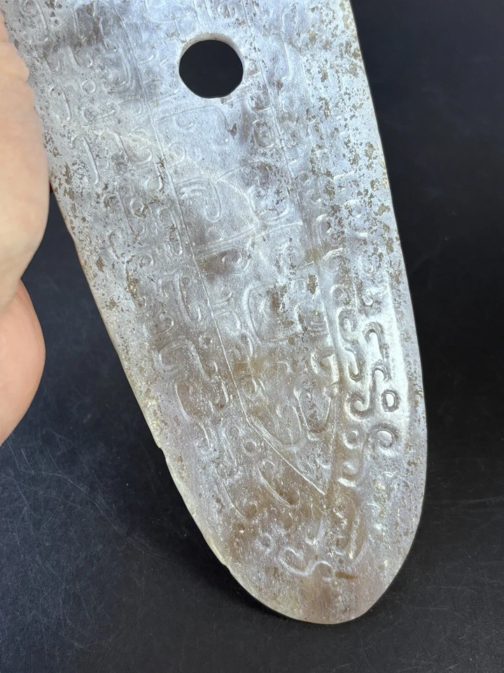 Espada de jade antiga chinesa esculpida em jade Ge adaga-machado - Imagem 4 de 4