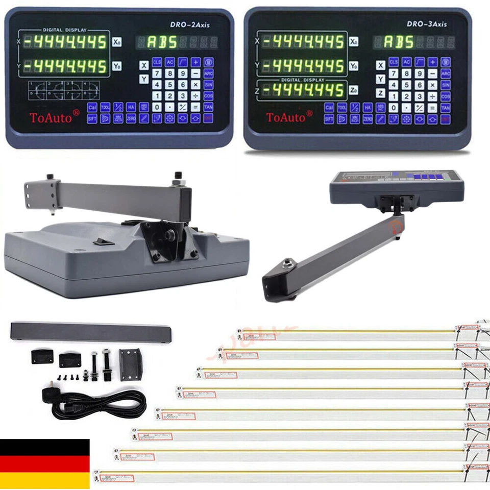 TOAUTO 2/3 Achsen Digitalanzeige DRO 5µm lineare Skala Scale Fräsdrehmaschine CNC,DE
