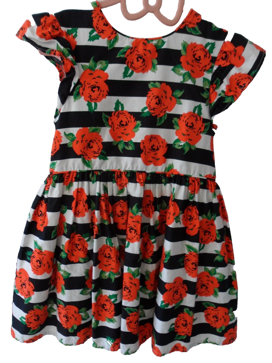 Beautiful Girls Mothercare Party Dress, Red Roses, Lined, back bow - Age 5-6