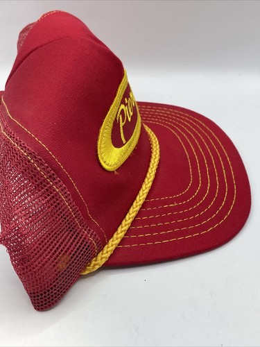 Vintage 80s PIERCE Manufacturing Fire Truck Snapback Trucker Hat Braided Mesh - Picture 12 of 13