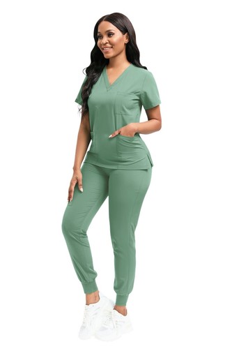 Unisex Stretch Medical Nurse Scrub Uniform Set V-Neck 3-Pocket-Top Jogger Pants - Picture 75 of 103