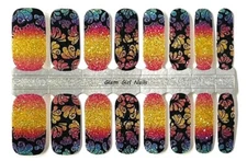 Rainbow Floral Sparkle Nail polish strips / Nail Wraps / Nail Stickers