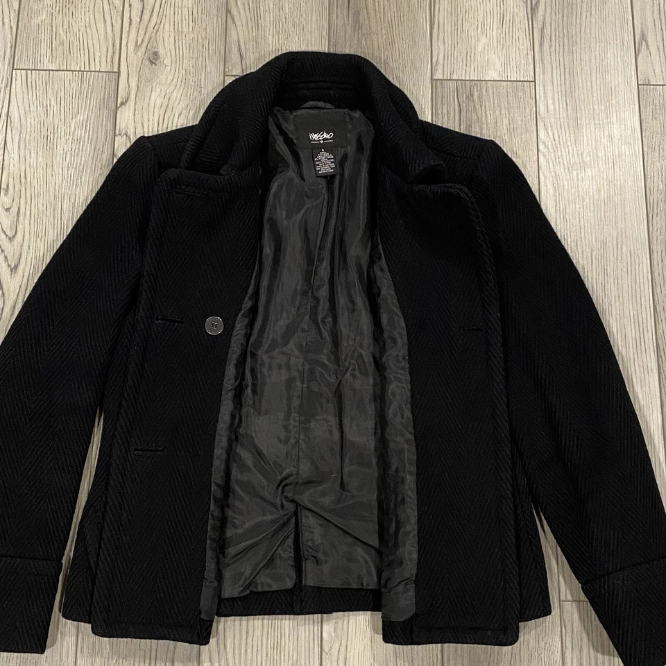 Chaquetón Mossimo mezcla de lana con botones para mujer talla pequeña chaqueta forrada negra Foto 4 de 4