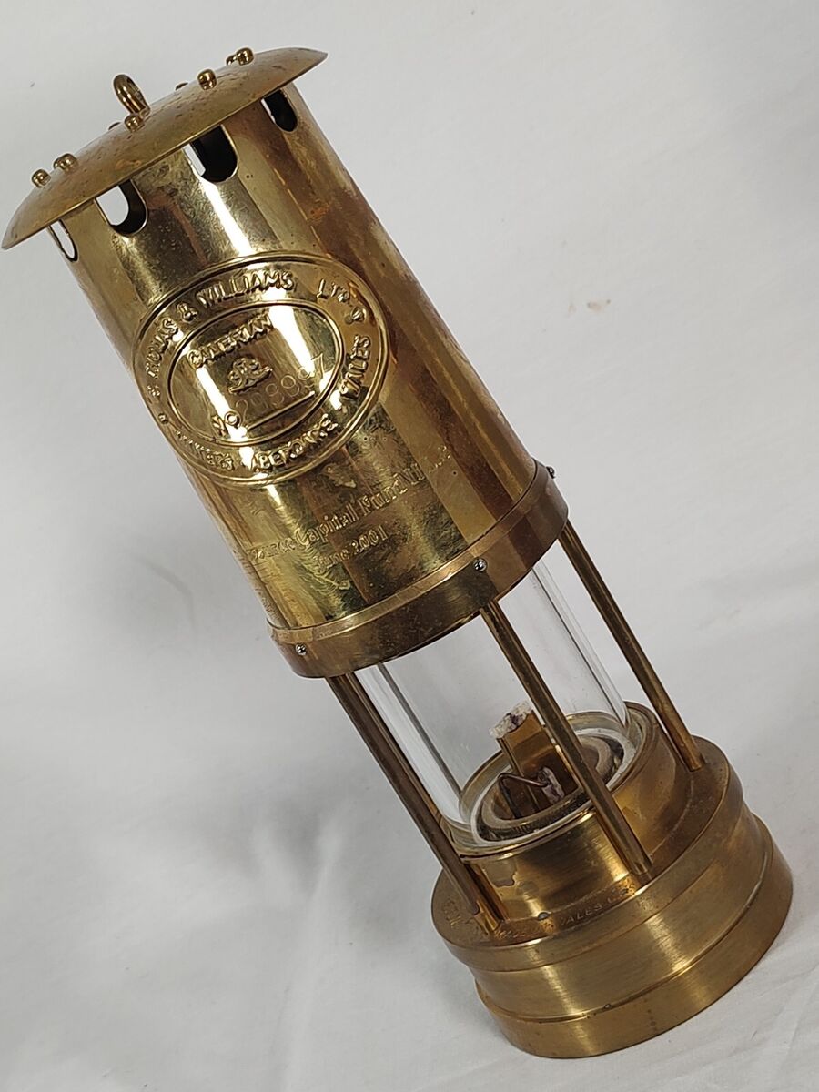 E Thomas and Williams Cambrian Brass Miners Oil Safety Lamp E Thomas and Williams Cambrian Brass Miners Oil Safety Lamp