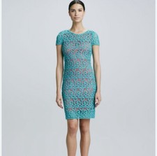 Elie Tahari Embroidered Crochet Lace 2 Piece Dress Teal Orange Women’s Size 4