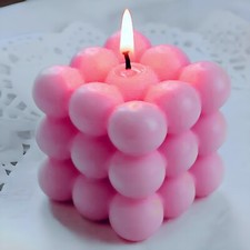 Pink Scented Bubble Cube Soy Candle, Home Decor, Modern Design, Unique Gift