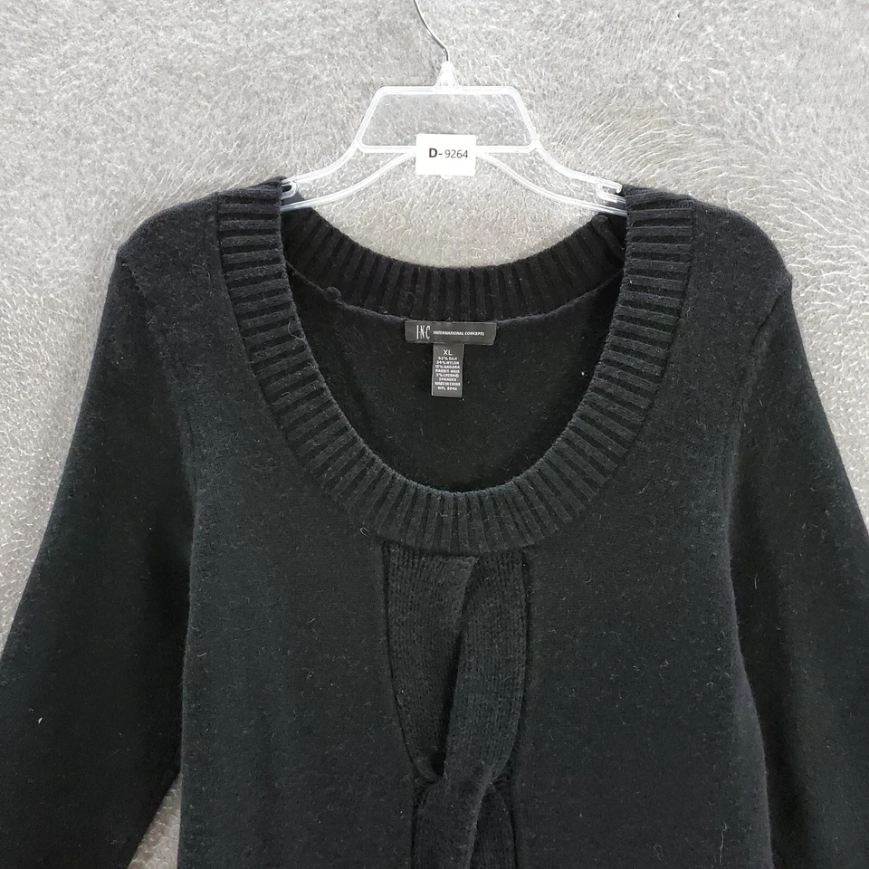 INC Women Dress XL Black Knit Sweater Silk Angora Blend Scoop Neck LBD - Image 2 of 4