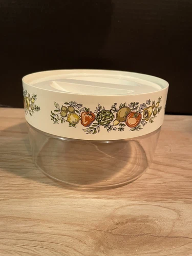 Vintage Pyrex Medium Jar with Vegetable Print Lid 6 Inch
