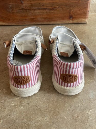Neu mit Etikett Hey Dude Wally Tri Seersucker rot weiß blau patriotische Schuhe Herren 10 neu - Bild 4 von 7