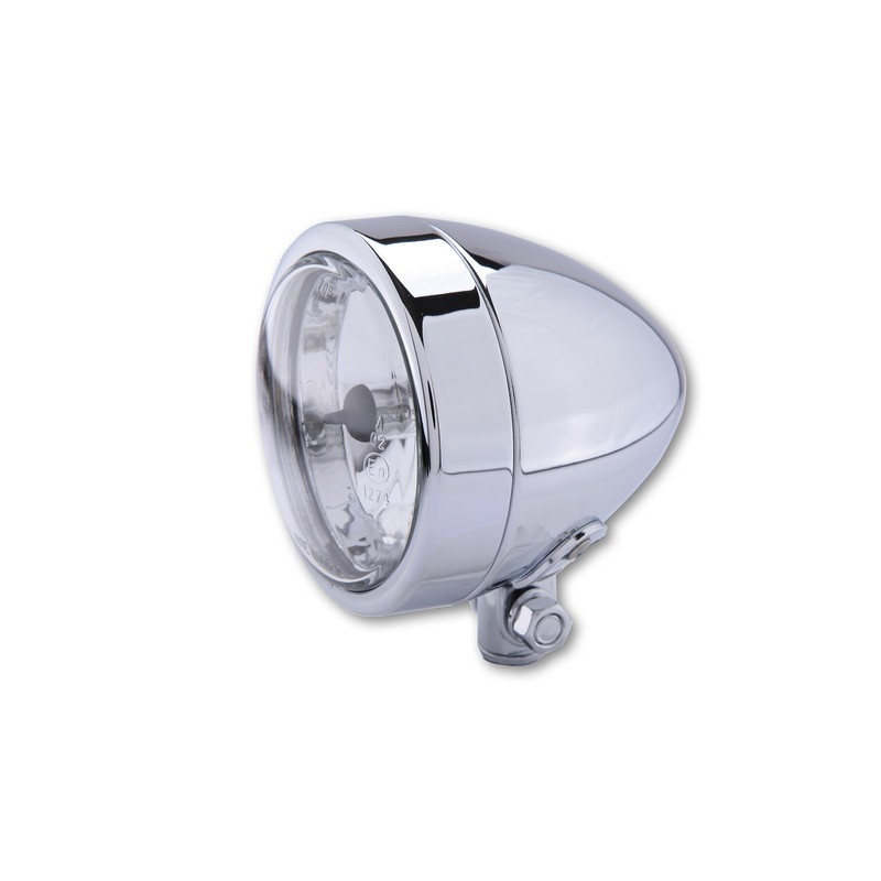 Phare HIGHSIDER BULLET moto custom optique H4 chrome fixation basse