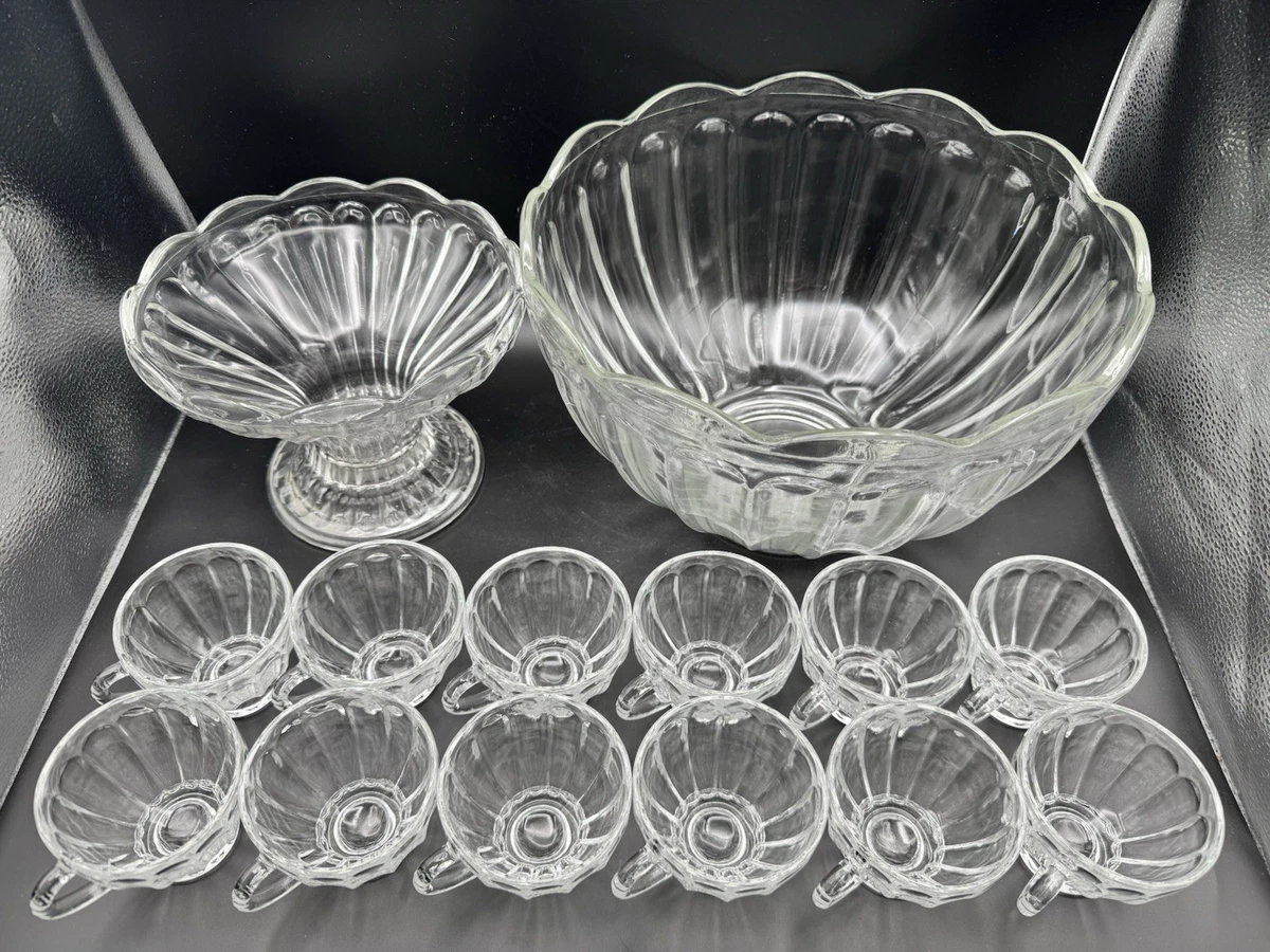 AnchorHocking ＊3点セット＊ ヴィンテージ ガラス器 Punch Bowl Set In Anchor Hocking Eapc 40s, 50s, 60s Glassware for