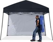 PopUp Gazebo Canopy 10&times;10 ft Base / 8&times;8 ft Top, Black, With Side Panel with Bag