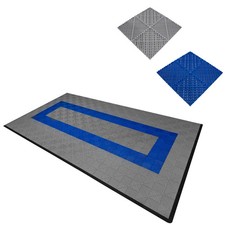 Image of Monster Shop Vented Garage Floor Tiles With Edges – 90 Grey & 30 Blue