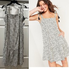 Old Navy White Floral Dress Size L Tall NEW Boho Tassel
