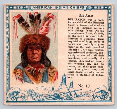Big Razor Blackfeet Sioux Chief No. 19 Red Man Tobacco Trade Card Native