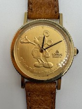 VINTAGE LORUS LEATHER STRAP GOLD FACE DISNEY MICKEY MOUSE QUARTZ WATCH Y481 1220