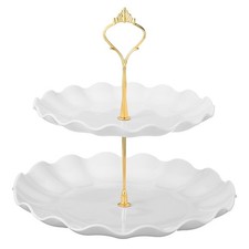 2-Tier Cupcake Stand Holder 20/25cm Tiered Serving Tray White Ripple 