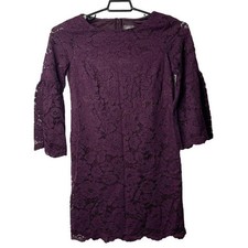 Vince Camuto Flounce Bell Sleeves Plum Lace Shift Dress Dark Purple Size 4 New