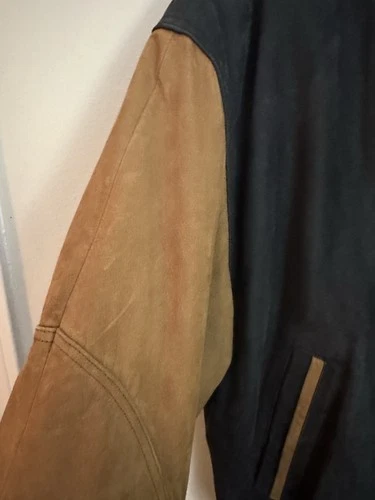Members Only Vintage Leather Bomber Jacket XL Black Tan Excellent Condition image 7