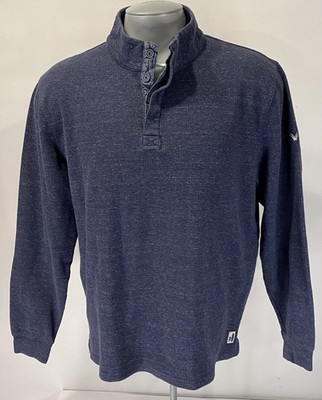 Johnnie-O Baker L Large Henley Blue Shirt Sweater Pullover w/ Logo Mens