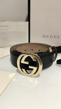 GUCCI Gürtel - Länge: 85 cm - Leder - Schwarz/Gold - GG-Schließe