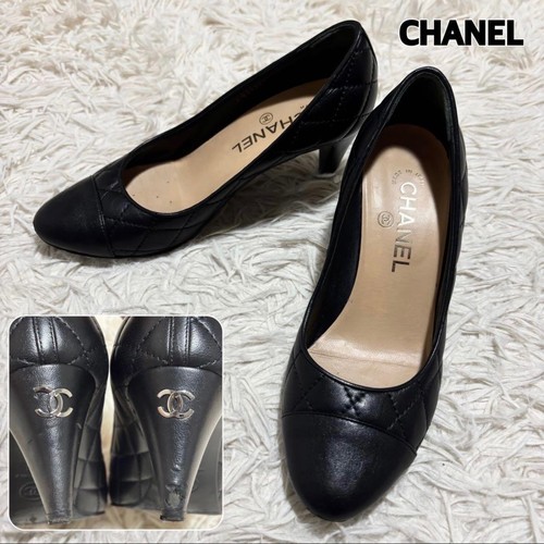CHANEL Quilted Leather Pumps Black CC Logo Heels Shoes EU 36C US 6 Made in Italy