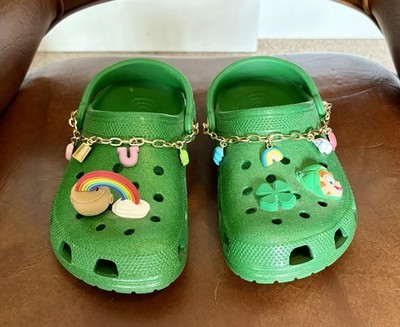 Lucky Charms Crocs sz J 6 Sparkle Green Clog Classic Marshmallow Charms jibbits