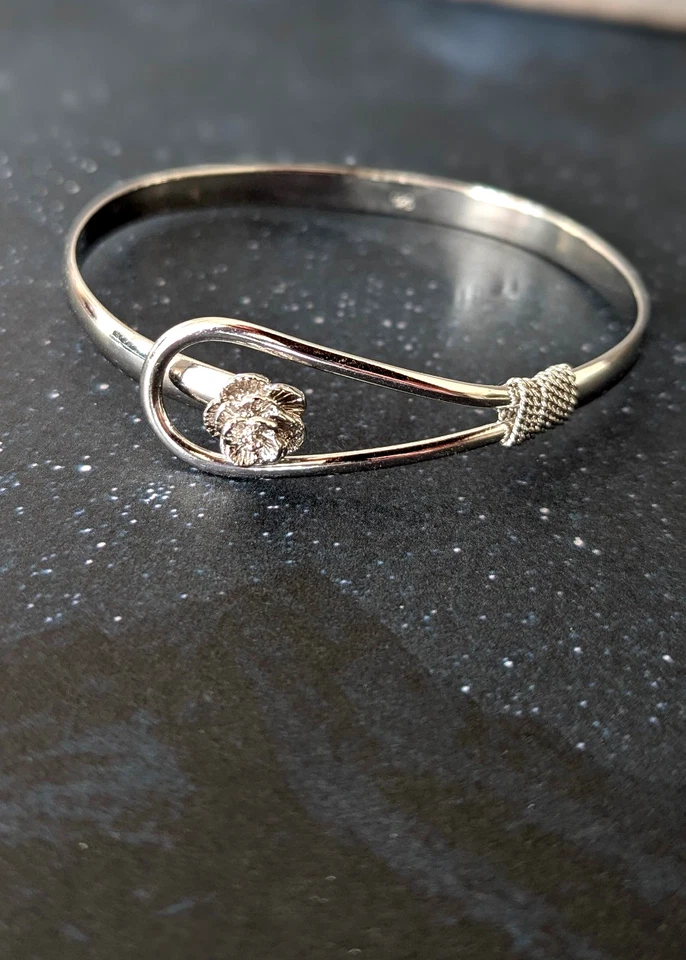 Brazalete Brazalete Bypass Plata de Ley con Detalle Floral Rosa 925 Pulsera Foto 4 de 4