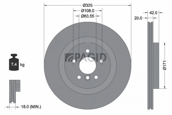 2x PAGID Disque Aéré Internement Ø325mm pour Jaguar Xe Ja _ X760 XF X260 Jb _ - Photo 1/1