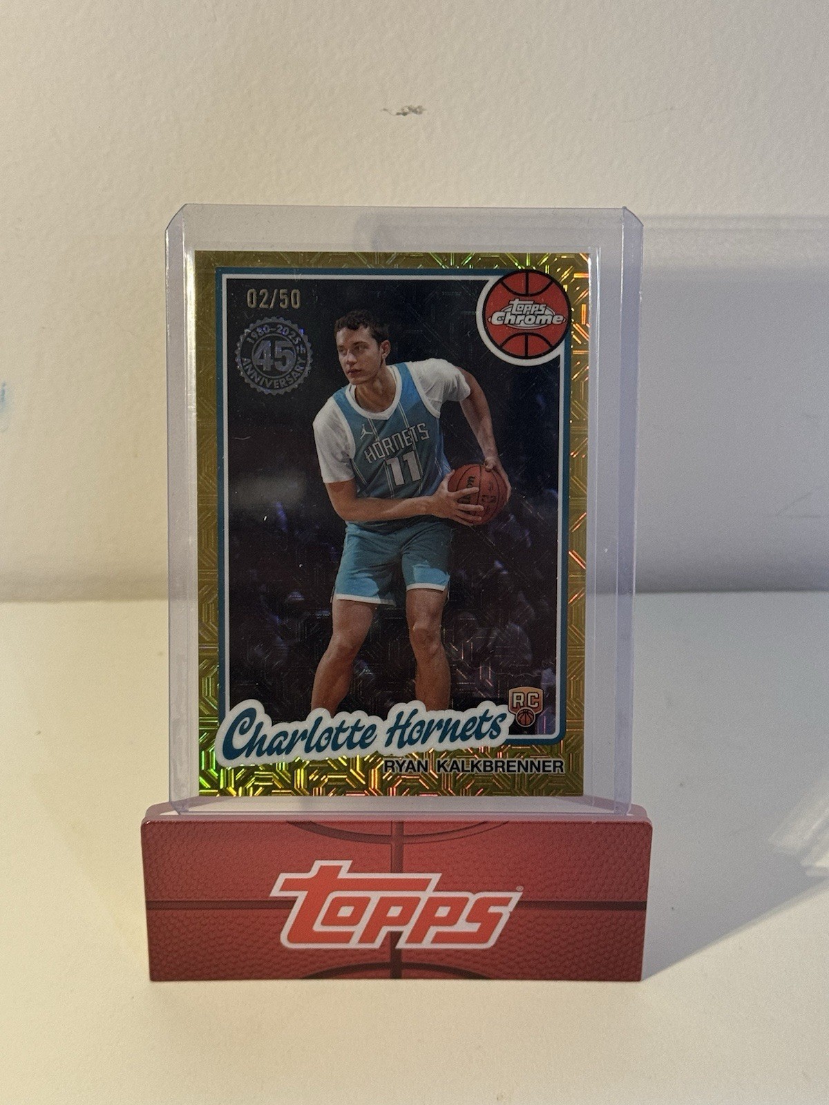 2025-26 Topps NBA Ryan Kalkbrenner RC 45th Anniversary Chrome Gold Mojo /50 
