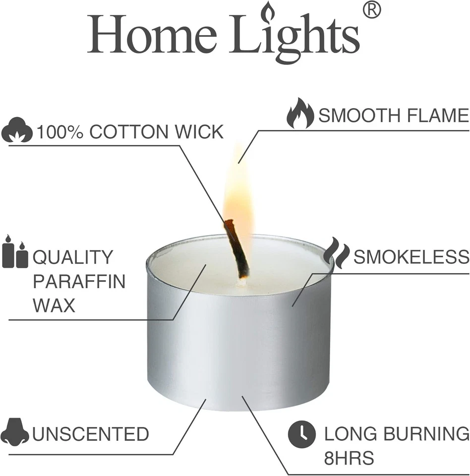Homelights Tealight Candles - 8 Hour Long Time Burning, Giant 100,200,300 Packs - Image 2 of 4