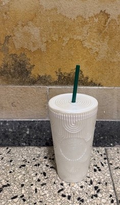 Starbucks Odyssey Cold Cup NEU Relief Design to go Becher mit Strohhalm weiss