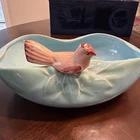 Vintage McCoy "Bird Bath" Turquoise Blue Bowl Planter with Cardinal